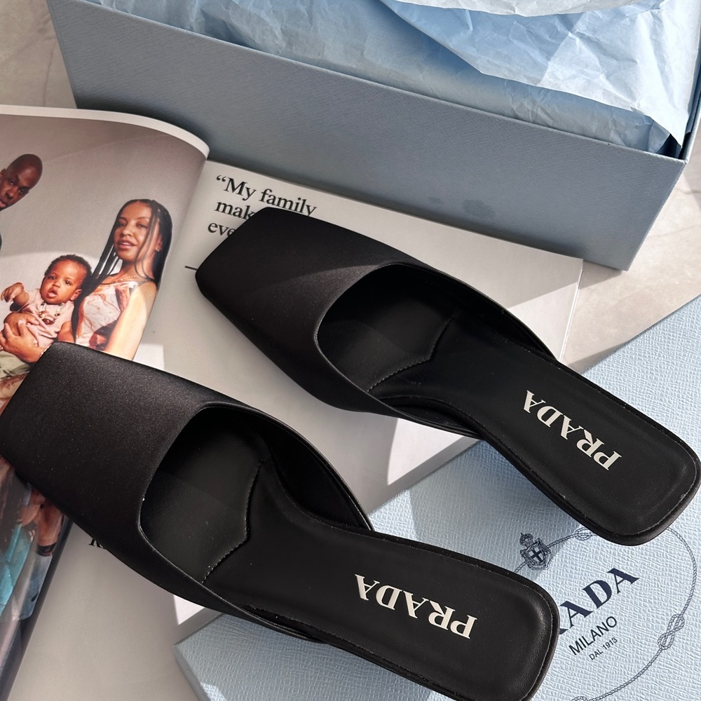 Prada Black Satin Mules - New (37.5/US7.5)